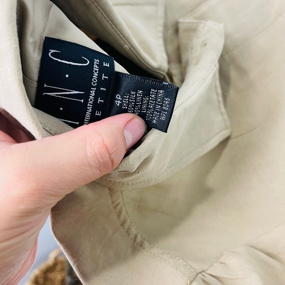 INC International a concept Y2K Light Tan Linen Silk Blend Blazer Button Jacket - Picture 5 of 7